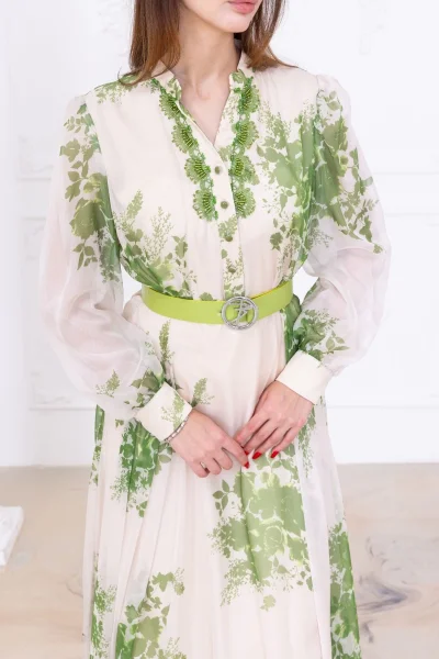 Yaka Dantel İşlemeli Şifon Abiye 2728-Yeşil