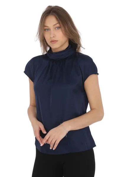 Yaka Drape Detaylı Saten Bluz 01-Lacivert