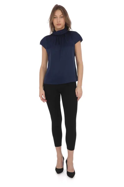 Yaka Drape Detaylı Saten Bluz 01-Lacivert