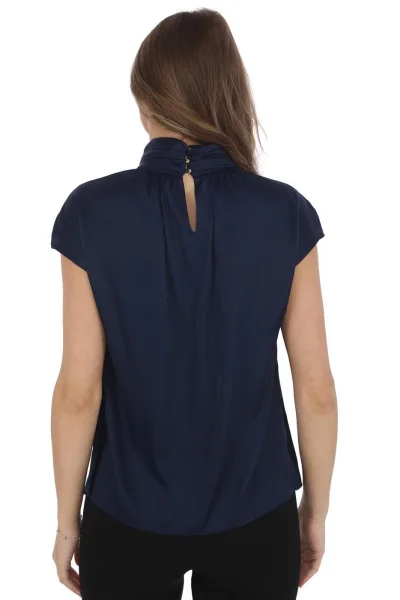Yaka Drape Detaylı Saten Bluz 01-Lacivert