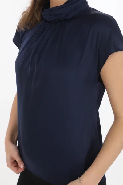 Yaka Drape Detaylı Saten Bluz 01-Lacivert