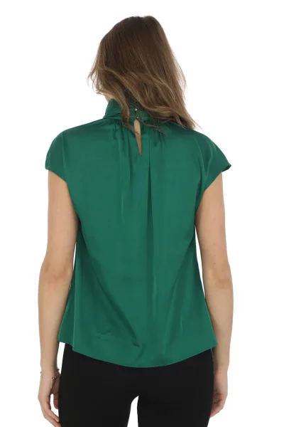 Yaka Drape Detaylı Saten Bluz 01-Yeşil