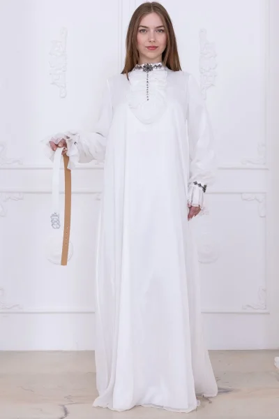 Yaka Fırfırlı Boncuk İşlemeli Şifon Abiye 2716-Ekru