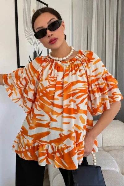 Madonna Yaka Lastikli Viskon Bluz 6020-Oranj