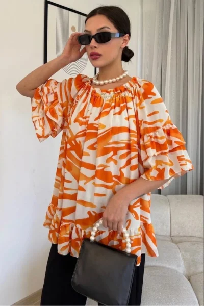 Madonna Yaka Lastikli Viskon Bluz 6020-Oranj