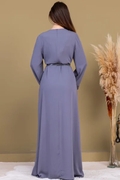 Yaka ve Kol İşleme Detaylı Rahat Form Elbise 1015-Gri