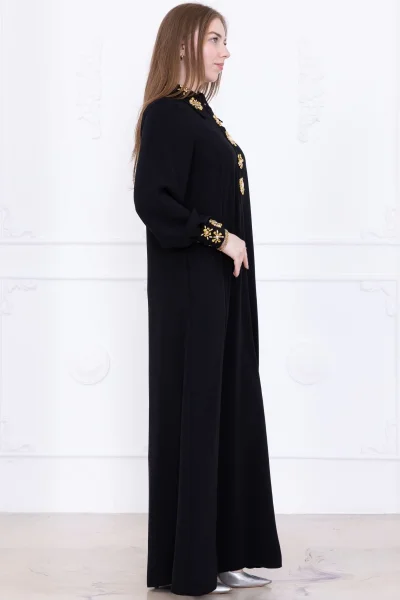 Yaka ve Manşet İşleme Detaylı Rahat Form Elbise 1014-Siyah