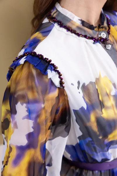 Yaka ve Omuz Boncuk İşlemeli Şifon Abiye 2704-Mor