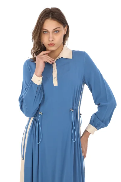 Yandan Bağlamalı Viskon Elbise 2216-İndigo