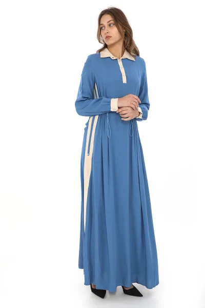 Yandan Bağlamalı Viskon Elbise 2216-İndigo