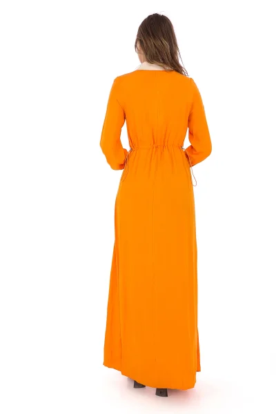 Yandan Bağlamalı Viskon Elbise 2216-Oranj