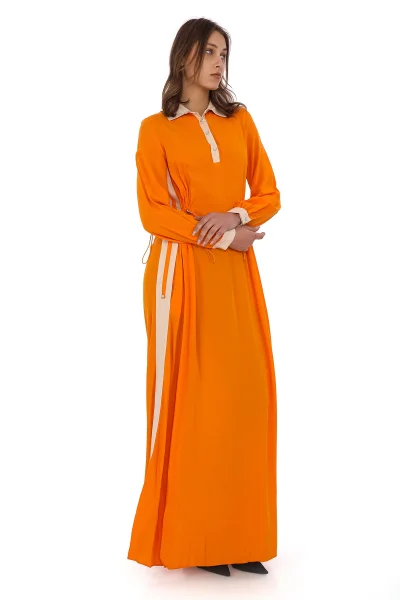 Yandan Bağlamalı Viskon Elbise 2216-Oranj