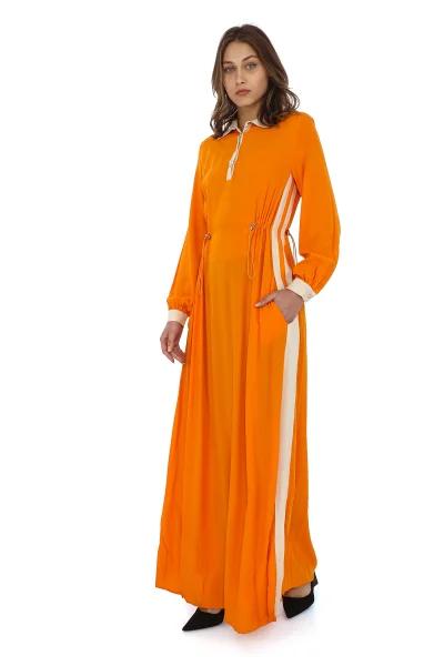 Yandan Bağlamalı Viskon Elbise 2216-Oranj
