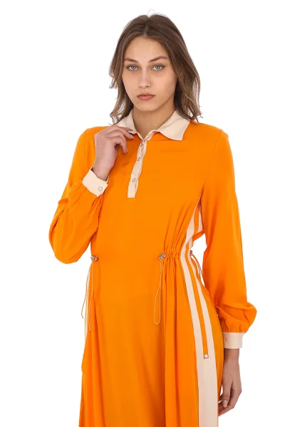 Yandan Bağlamalı Viskon Elbise 2216-Oranj