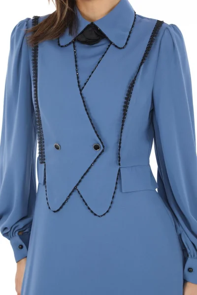 Yelek Efektli Dantel ve Boncuk İşlemli Elbise 2711-İndigo