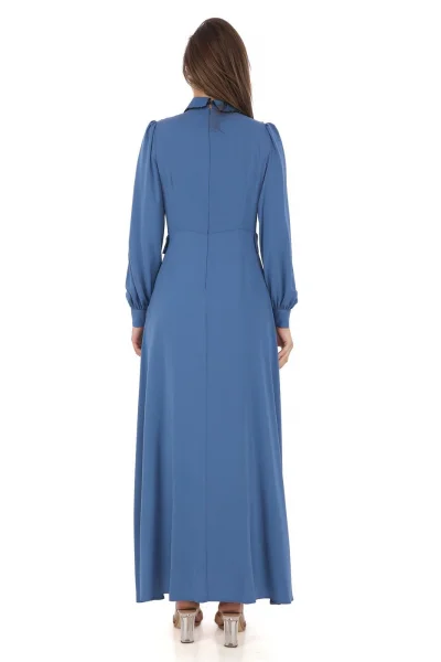 Yelek Efektli Dantel ve Boncuk İşlemli Elbise 2711-İndigo