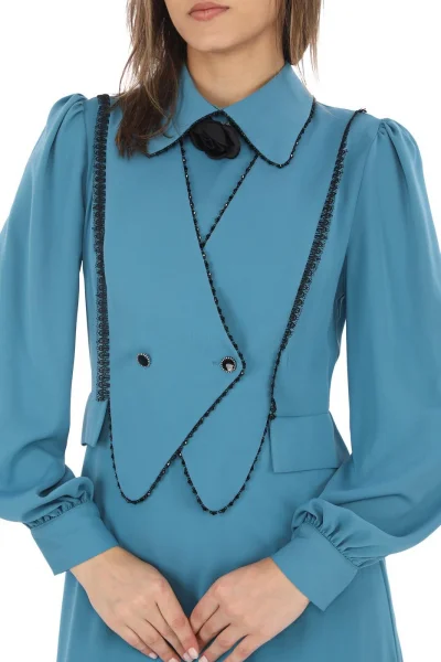 Yelek Efektli Dantel ve Boncuk İşlemli Elbise 2711-Petrol