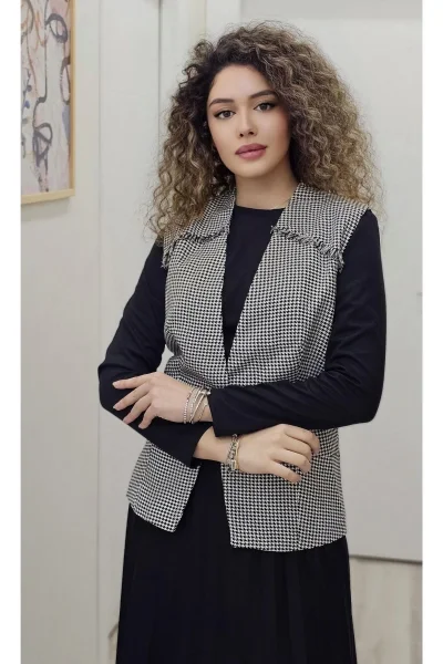 Yelekli Örme Kumaş Uzun Elbise 703-Siyah