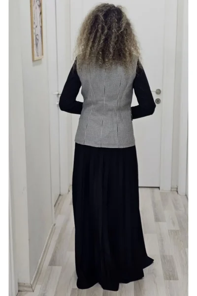 Yelekli Örme Kumaş Uzun Elbise 703-Siyah