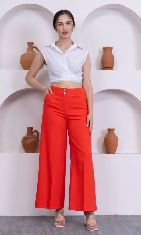 Cep Detaylı Palazzo Pantolon 327-Mercan