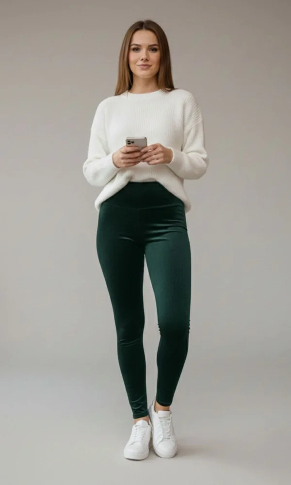 Yüksek Bel Fitilli Kadife Toparlayıcı Tayt R008-Yeşil