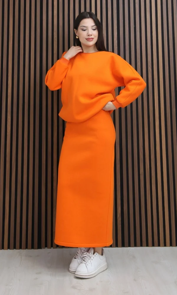 Basic Comfort Şardonlu Etekli Takım 6073-Oranj