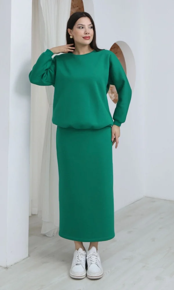 Basic Comfort Şardonlu Etekli Takım 6073-Yeşil