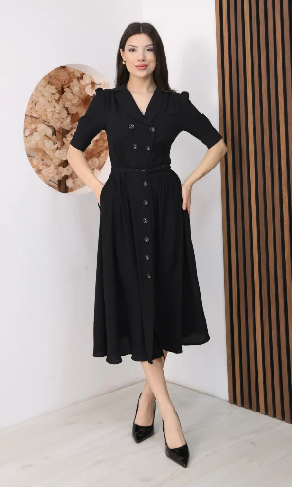 Nursel Ergin Düğme Detaylı Elbise 6059-Siyah