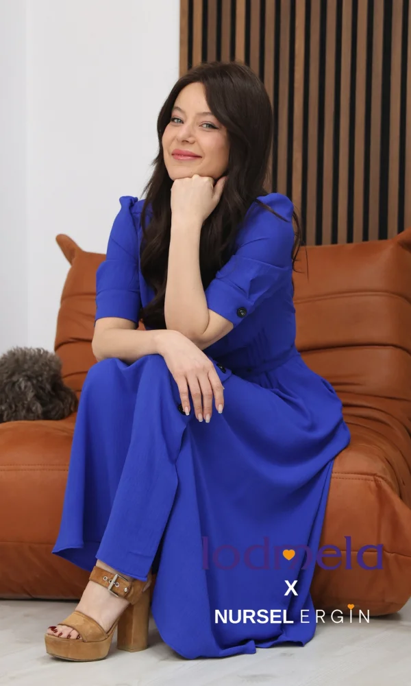 Nursel Ergin Düğme Detaylı Elbise 6059-Saks