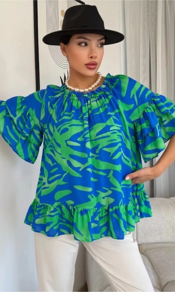 Madonna Yaka Lastikli Viskon Bluz 6020-İndigo