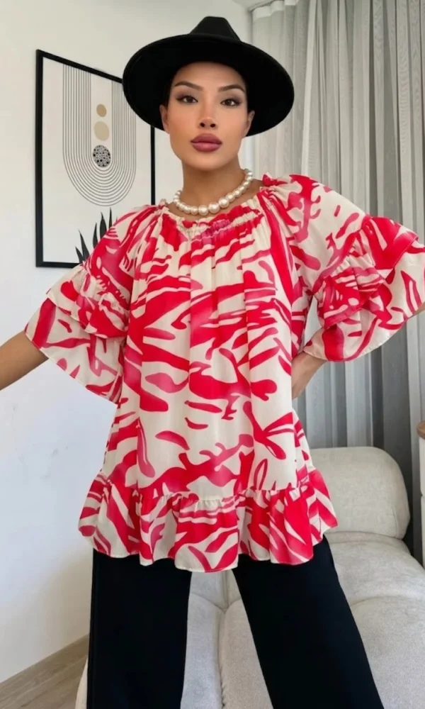 Madonna Yaka Lastikli Viskon Bluz 6020-Fuşya