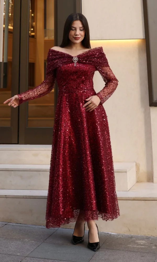 Aşkın Büyüsü Abiye Elbise 6054-Bordo