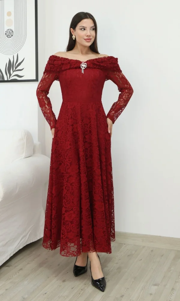 Aşkın Büyüsü Dantel Abiye Elbise 6055-Bordo