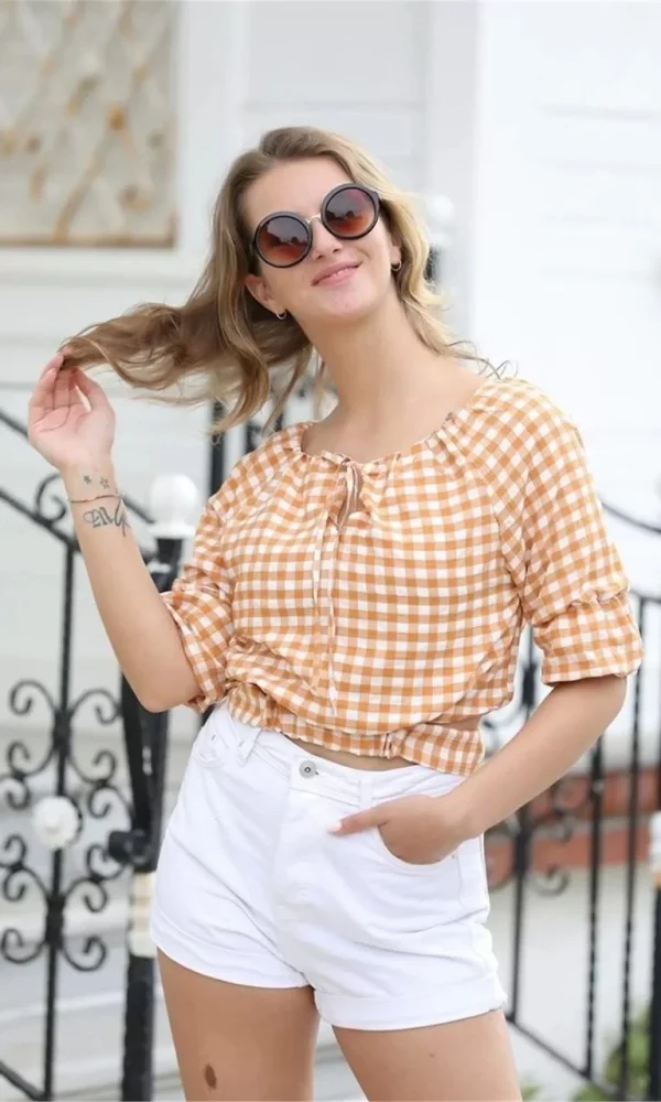 Bağlama Detaylı Crop Bluz 1736 Sarı