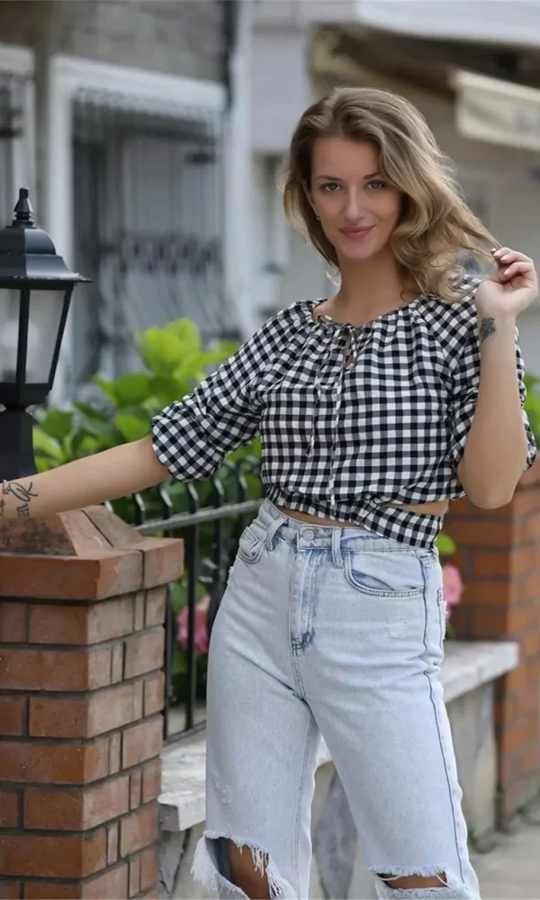 Bağlama Detaylı Crop Bluz 1736 Siyah