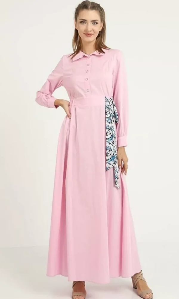 Bağlama Detaylı Maxi Elbise 664-Pembe