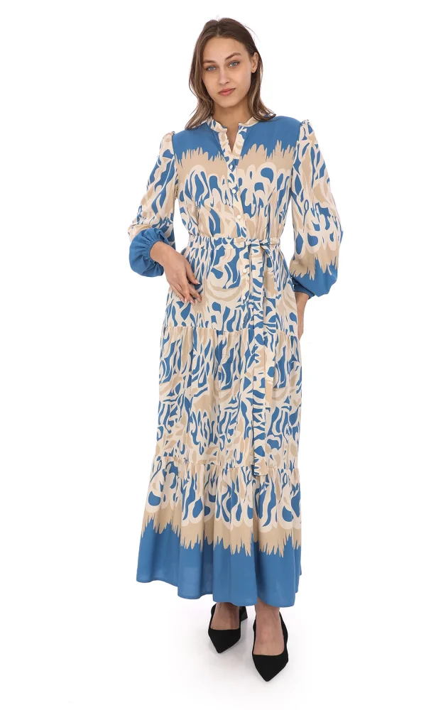 Bağlama Detaylı Viskon Elbise 6002-Bej