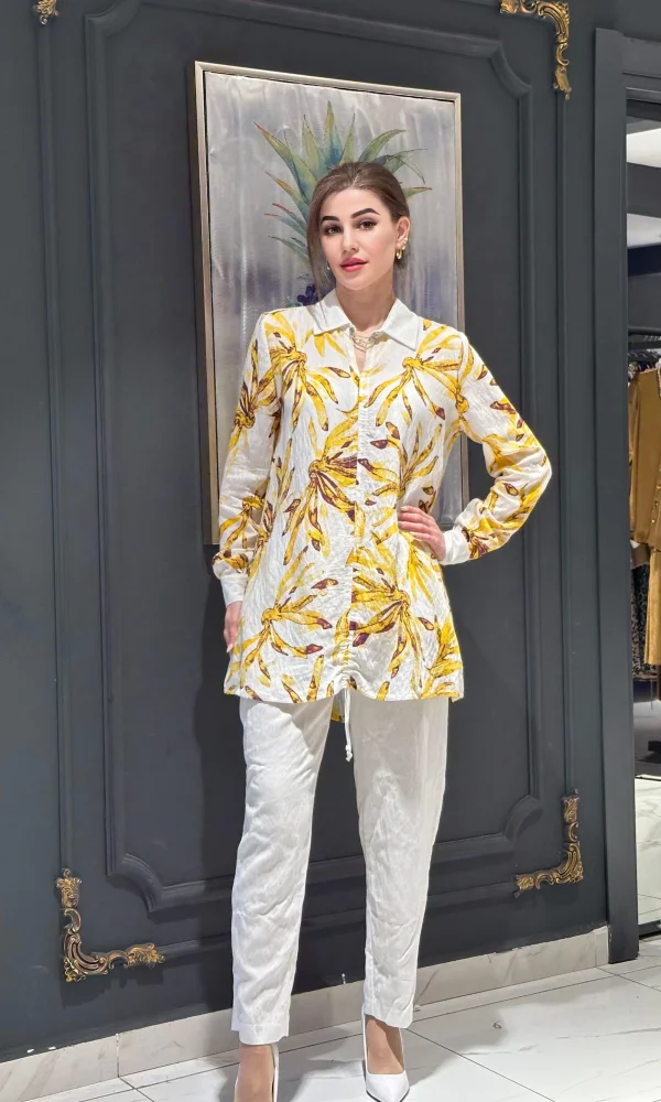 Bağlama ve Broş Detaylı Ayrobin Tunik 108-Sarı