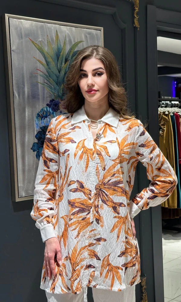 Bağlama ve Broş Detaylı Ayrobin Tunik 108-Turuncu