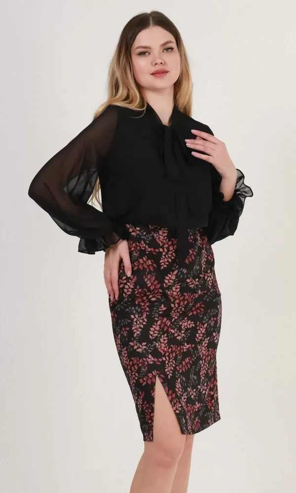 Bağlama Ve Yırtmaç Detaylı Büyük Beden Elbise 1790-Siyah