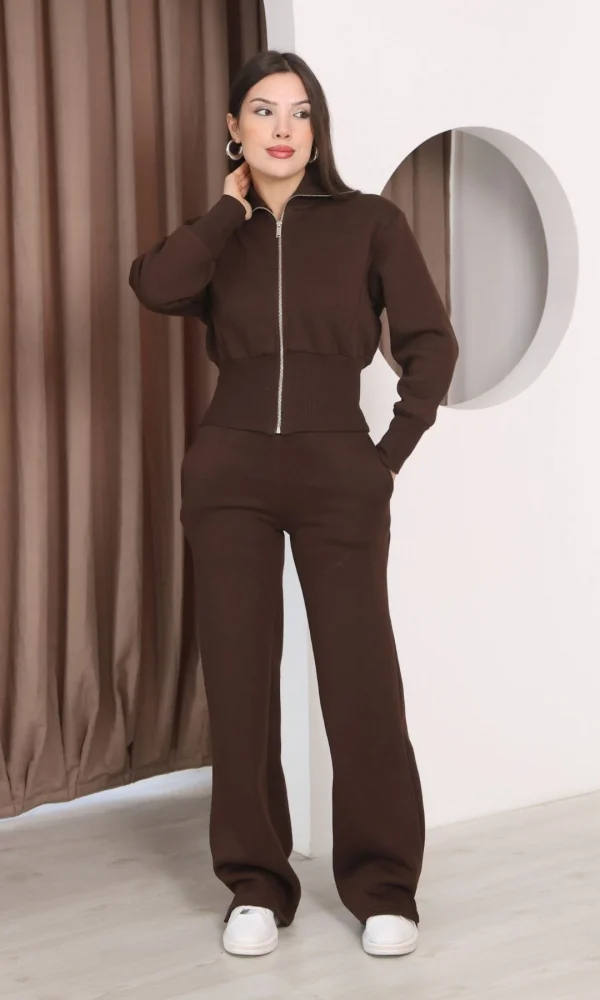 Basic Fermuarlı İkili Takım 5001-Kahverengi