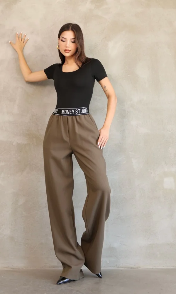 Beli Lastikli Palazzo Pantolon 6138-Haki