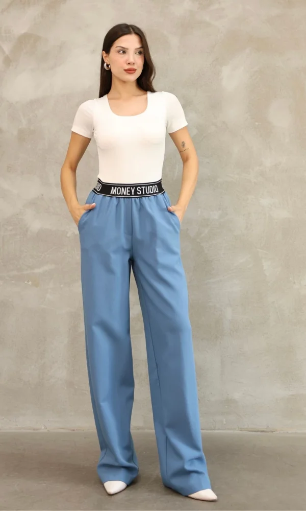 Beli Lastikli Palazzo Pantolon 6138-Mavi