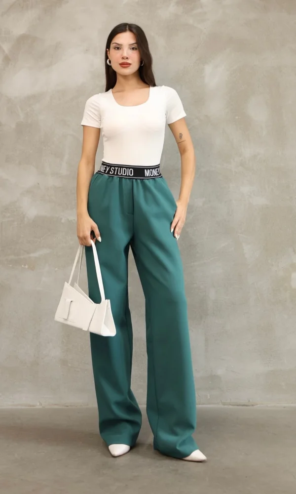 Beli Lastikli Palazzo Pantolon 6138-Petrol Yeşili