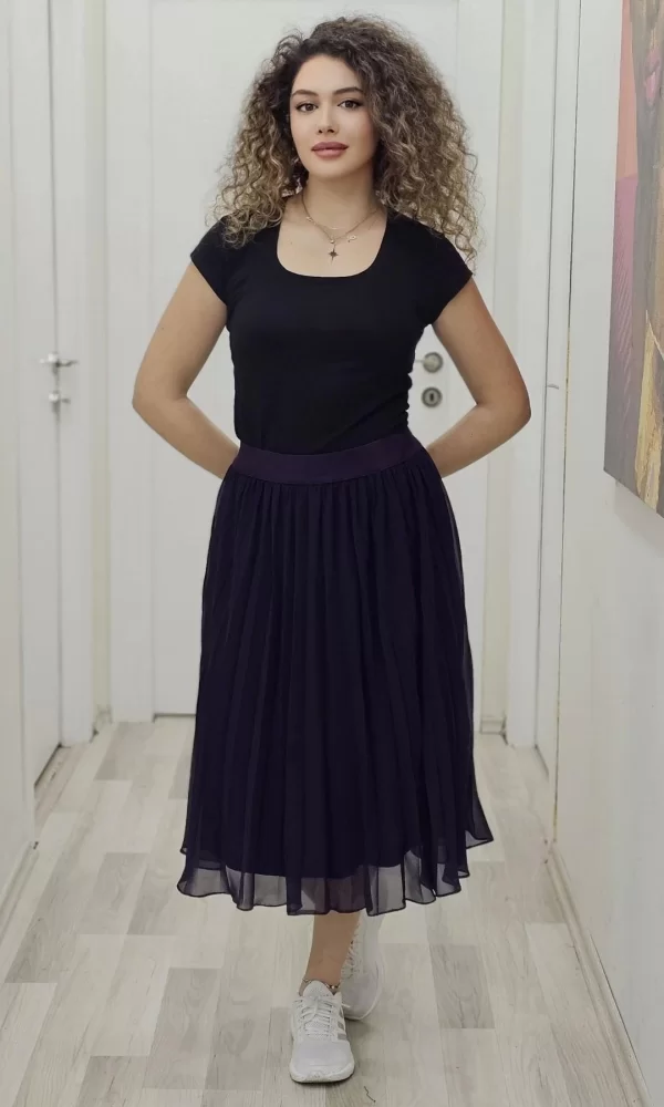 Beli Lastikli Pliseli Etek 6018-Mürdüm