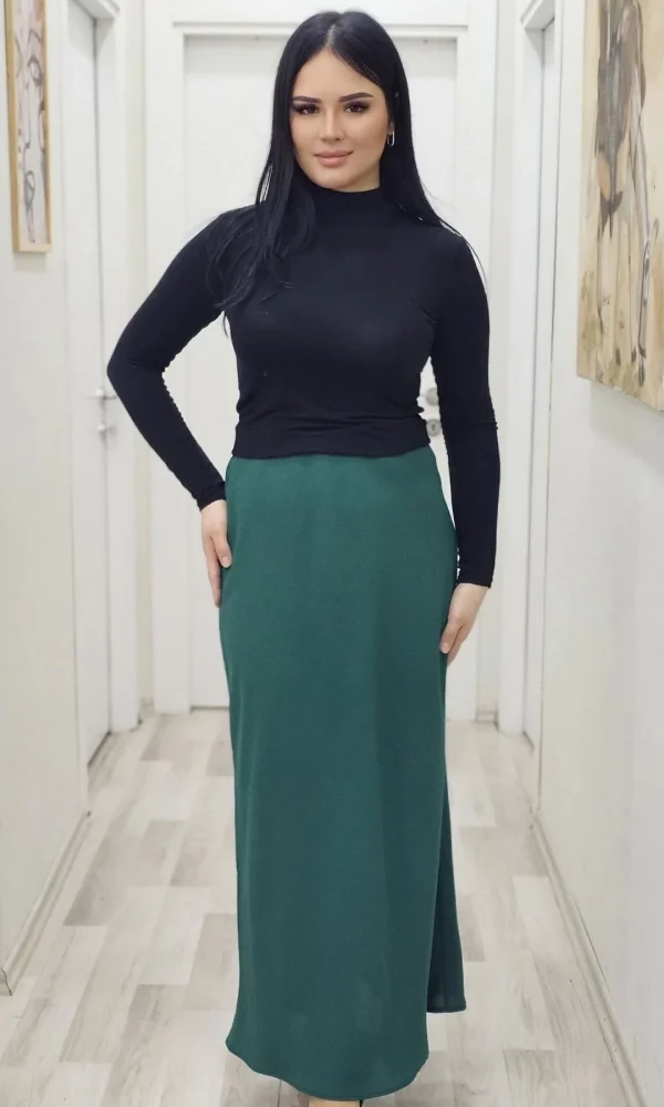 Beli Lastikli Verev Kesim Büyük Beden Etek 6006-Yeşil