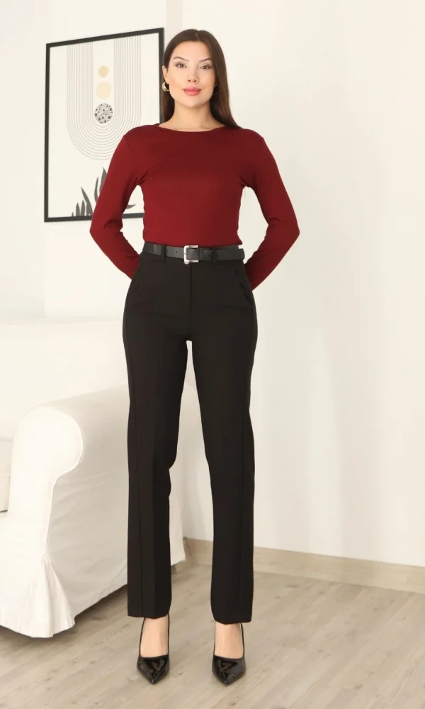 Cep Detaylı Kemerli Pantolon 6210-Siyah