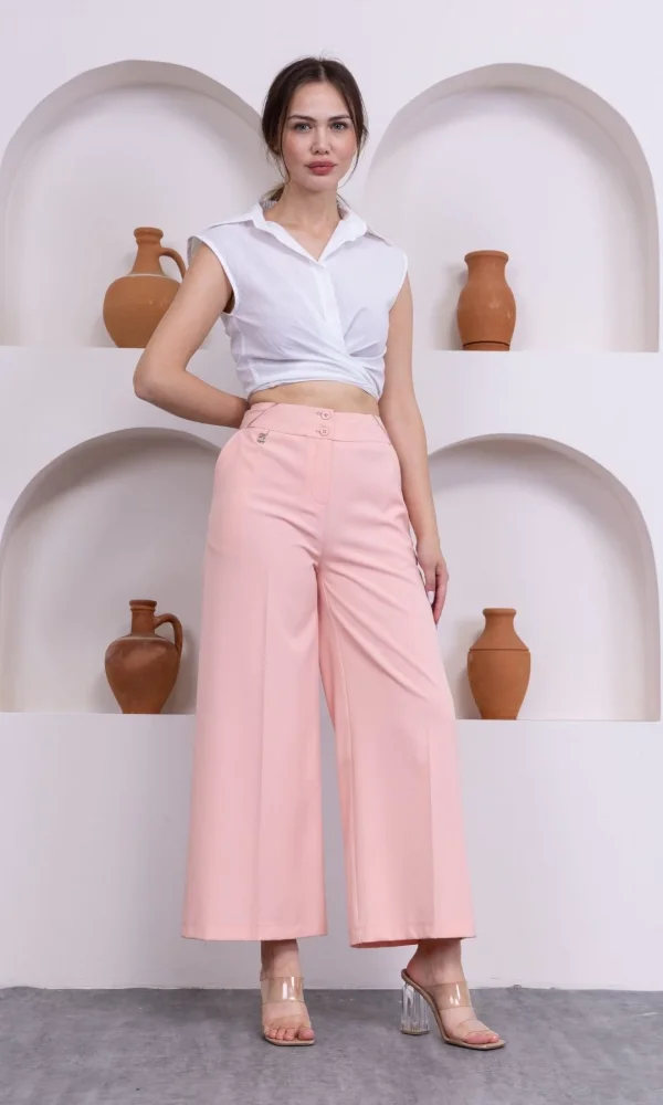 Cep Detaylı Palazzo Pantolon 301-Pembe