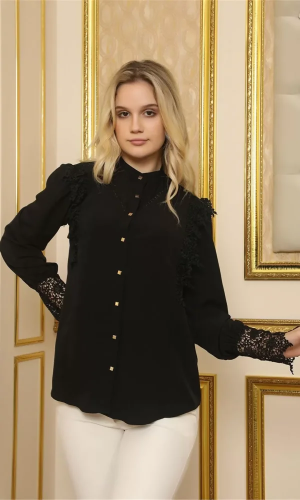 Dantel Detaylı Bluz 2002 Siyah