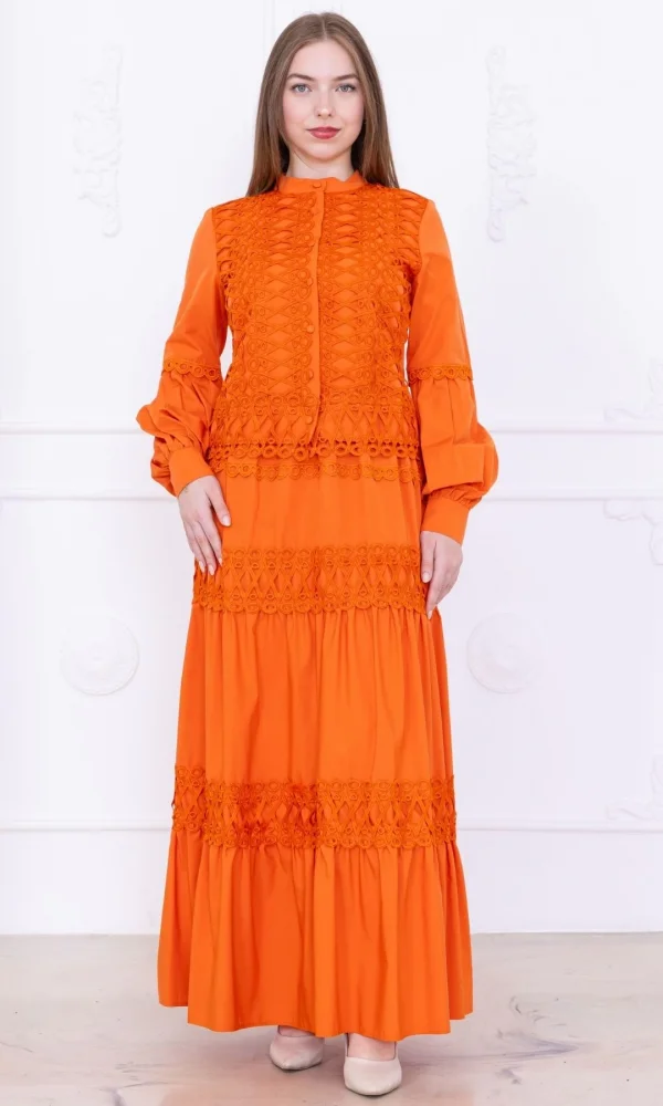 Dantel Detaylı İkili Takım 4712-Oranj